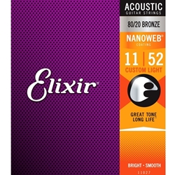 Elixir   11027  Custom Light Acoustic 80/20 Bronze Nanoweb Strings