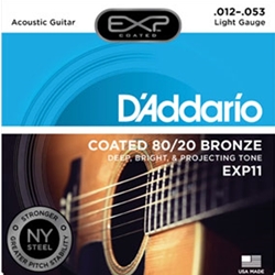 Daddario   EXP11  Coated 80/20 Bronze Acoustic Guitar Strings, Light, 12-53