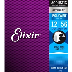 Elixir   11075  Light-Medium Acoustic 80/20 Bronze Polyweb Strings
